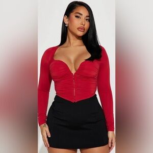 X-large Fashion Nova Corset Long-Sleeve Top (Available in Black and Red)